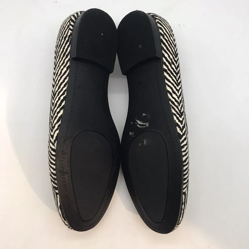 Vionic Willa Calf Hair Leather Zebra Flats Women's 6.5 Slip On Black &White Shoe